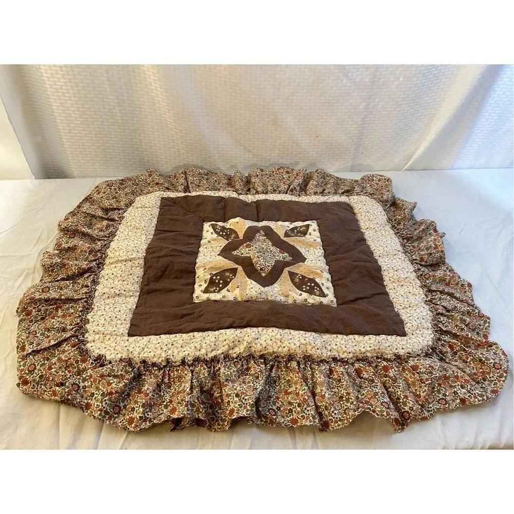 2 Sears quilted pilllow sham ruffle edges‎ vintage brown 100 polyester 35
